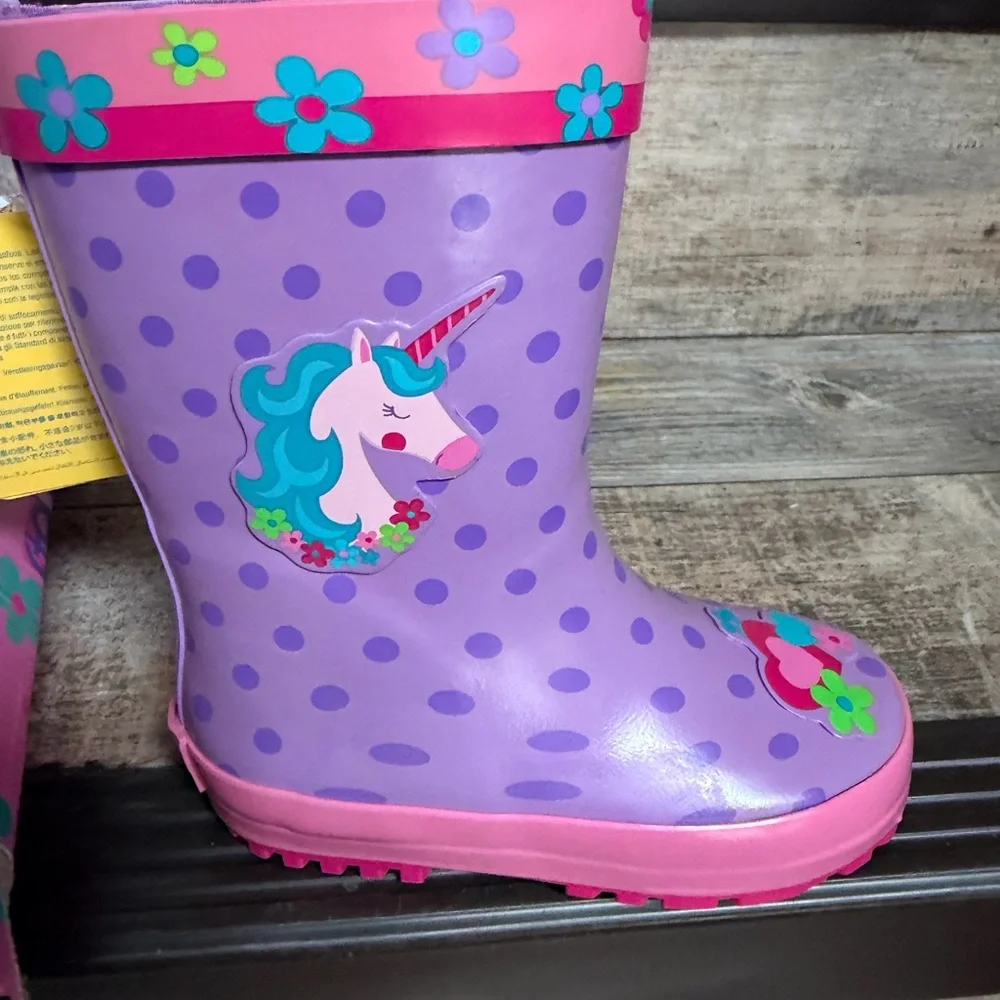 Stephen Joseph Size 8 Purple Unicorn Kids Rain Boots
